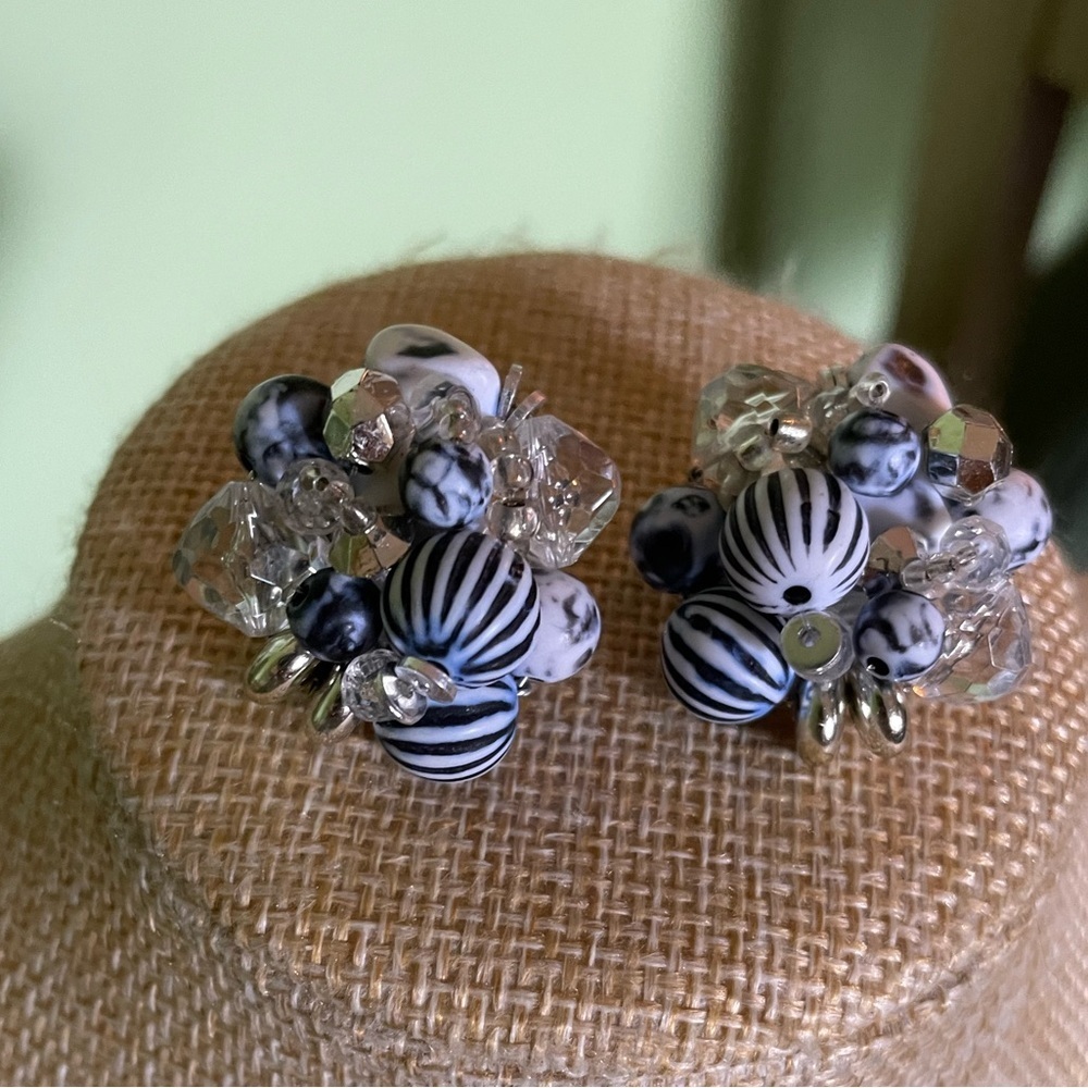 Black and white cluster bead earrings
